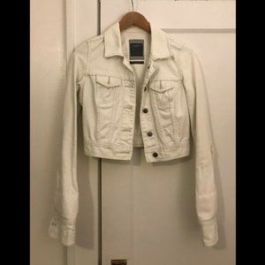 Vintage A&F Cropped Distressed White Denim Jacket
